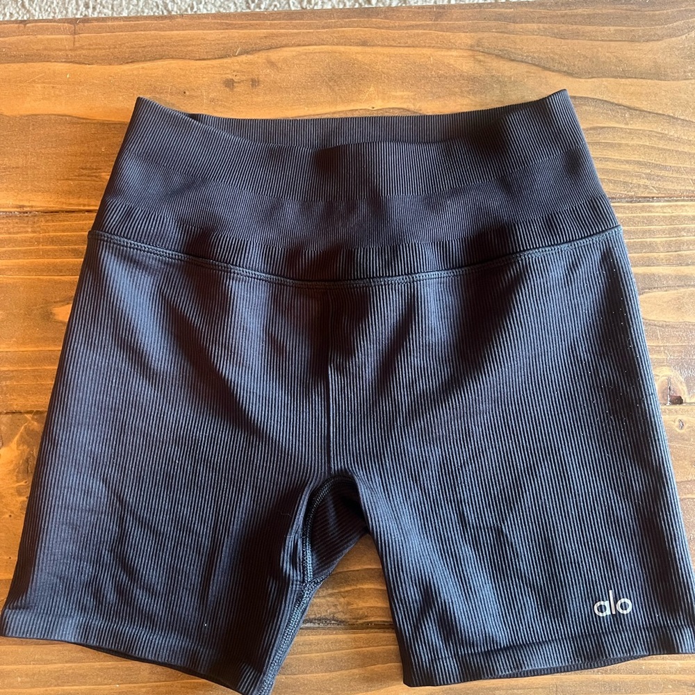 ALO Yoga Black Ribbed Bike Shorts